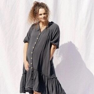 Carly Jean Los Angeles Gauze Cotton Button Down Dress Grey ID30780-1 Large